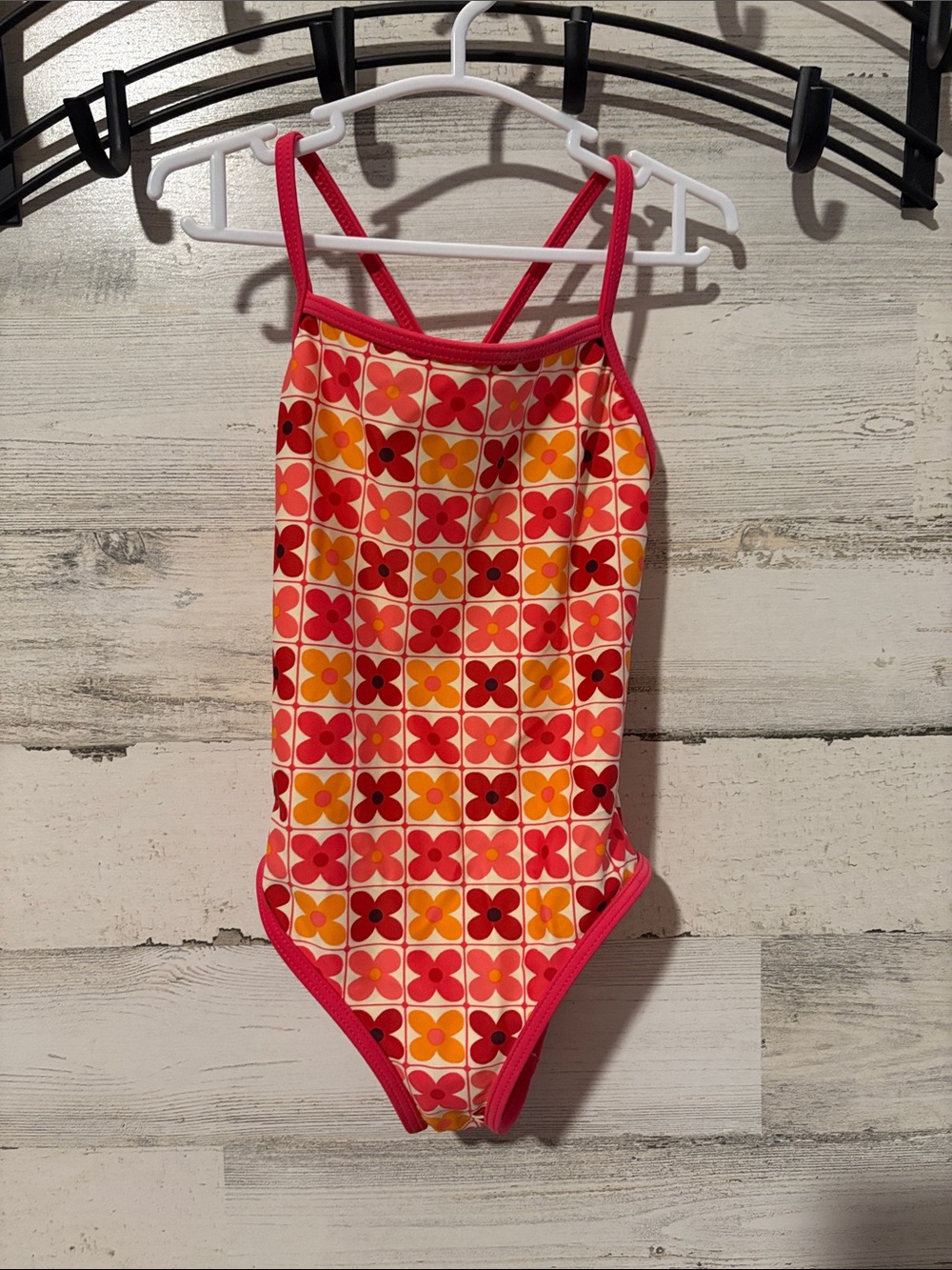 Patagonia Pink & Orange Floral Tile Girls' One-Piece Swimsuit